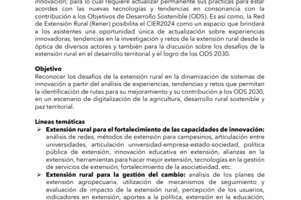 Convocatoria a presentación de Resúmenes para el VI Congreso Internacional de Extensión Rural – CIER 2024
